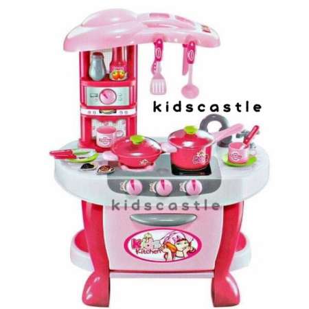 Kids castle ชุดเครื่องครัวชมพูสำหรับเด็ก31ชิ้น มีเสียงมีไฟคล้ายจริง  little chef