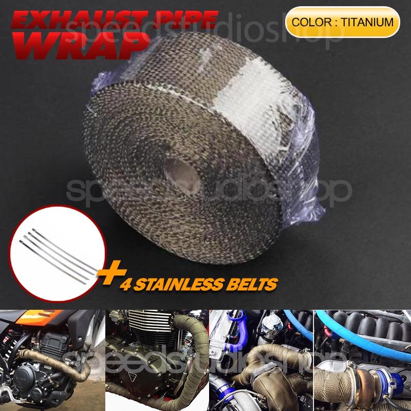 ผ้าพันท่อไอเสีย มอเตอร์ไซค์ บิ๊กไบค์ รถยนต์ ผ้าพันท่อเฮดเดอร์ Titanium สีไทเทเนียม ความยาว 10 เมตร พร้อมสายรัดสแตนเลส 4 เส้น