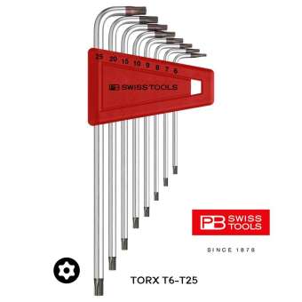 PB Swiss Tools หกเหลี่ยมชุด หัว TORX ยาว / มีรู ขนาด T6 - T25 รุ่น PB 411 BH 6-25 (8 ตัว/ชุด)