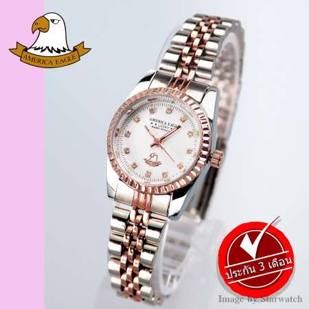 AMERICA EAGLE Watch นาฬิกาข้อมือผู้หญิง กันน้ำ สายสแตนเลส รุ่น AE8001L - PinkGoldSilver / White AMERICA EAGLE Watch นาฬิกาข้อมือผู้หญิง กันน้ำ สายสแตนเลส รุ่น AE8001L - PinkGoldSilver / White
