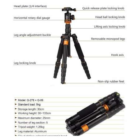 QZSD Q278 รุ่นใหม่ by Mastersat ขาตั้งกล้อง น้ำหนักเบา พกพาสะดวก สั้นเพียง 30 CM lightweight portable aluminum video digital camera tripod, monopod