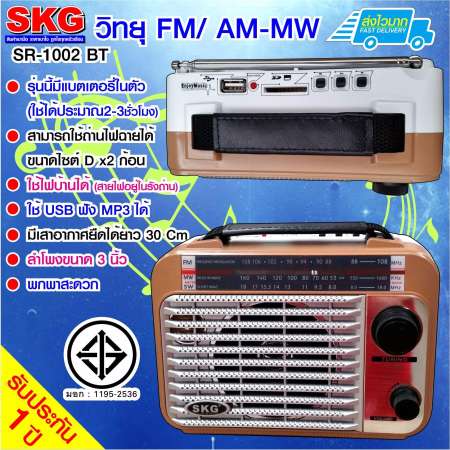 SKG วิทยุ รุ่น SR-1002 BT - สีกาแฟ