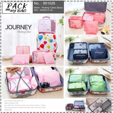 Pack My Bag กระเป๋าจัดระเบียบ สำหรับเดินทาง set 6 ชิ้น ใส่ได้หลายอย่าง หลากหลายสี-Travel Bag Organizer-801026