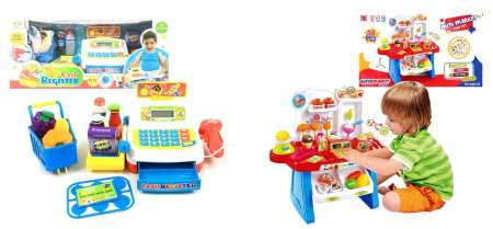 K TOYS  แพ็คคู่สุดคุ้ม  เครื่องเก็บเงิน (แคชเชียร์) และ ชุด ซุปเปอร์มาร์เก็ต จำลอง ขนาดเล็ก