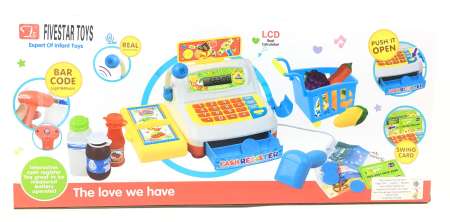 Kidtoys เครื่องเก็บเงิน (แคชเชียร์) จำลอง + ตระกร้า และสินค้าจำลอง ขนาด ย 43*ก 19*ส 19 ซม