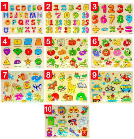 Kids Toys แผ่นจิ๊กซอว์ไม้หมุดเสริมทักษะ แบบต่างๆ 