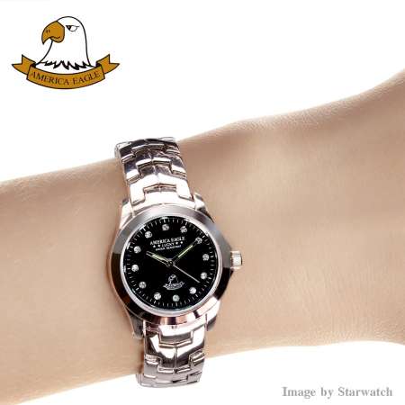 AMERICA EAGLE นาฬิกาข้อมือผู้หญิง สายสแตนเลส รุ่น AE002L - Silver/Black