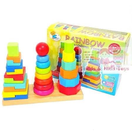 Todds  Kids Toys ของเล่นเสริมพัฒนาการ ของเล่นไม้ สวมหลักสายรุ้ง 3 เเถว