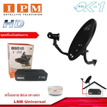 IPM HD FINN กล่องรับดาวเทียมไอพีเอ็ม พร้อม PSI จานดาวเทียม PSI OKD 35 cm.ยึดผนัง พร้อมสาย RG 6 ตามชุดจาน