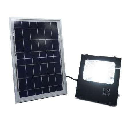 โคมไฟ สปอตไลท์ โซล่าเซลล์ ไฟกันขโมยติดกำแพง 30W ความสว่างมากกว่า 60-70 LM/W LED พร้อมรีโมทคอนโทรล สีขาว