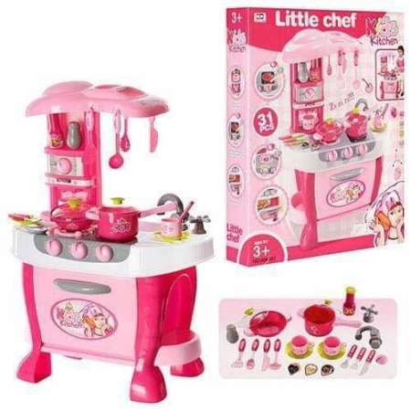 Kids castle ชุดเครื่องครัวชมพูสำหรับเด็ก31ชิ้น มีเสียงมีไฟคล้ายจริง  little chef