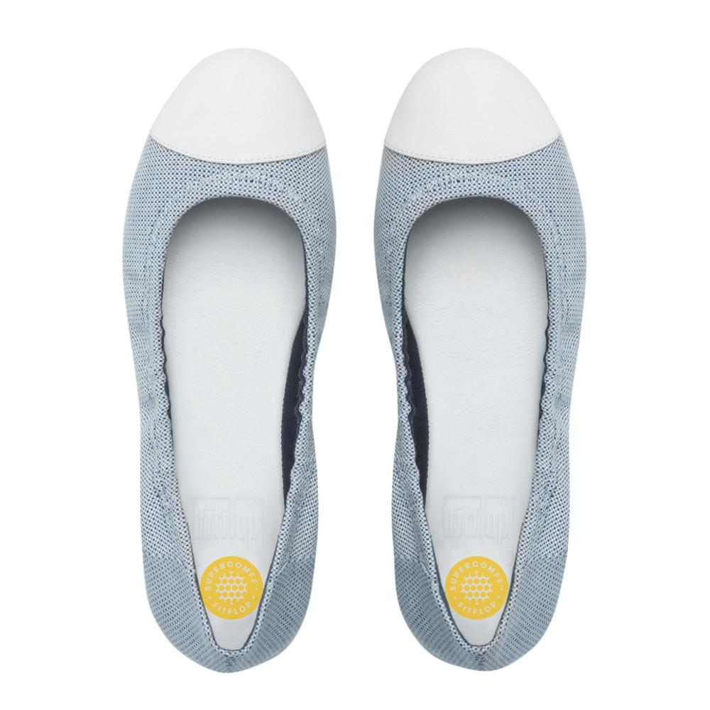 FITFLOP รองเท้าคัชชูหญิงรุ่น F-POP BALLERINA CANVAS สี BLUE WEAVE