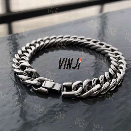 VINJI หน้ากว้าง 1cm สีเงิน-เงา รุ่นตัวล็อก (LS1) เลสข้อมือ ข้อมือสแตนเลส ข้อมือเตนเลส สแตนเลส สร้อยข้อมือสแตนเลส