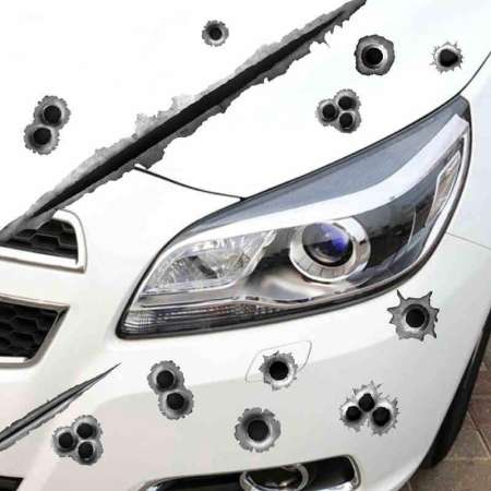 สติ๊กเกอร์ รูปแบบการขูด รถยนต์ 3D Simulated Bullet Holes Car Sticker Scratch Decal Waterproof Motorcycle Stickers 21X30CM