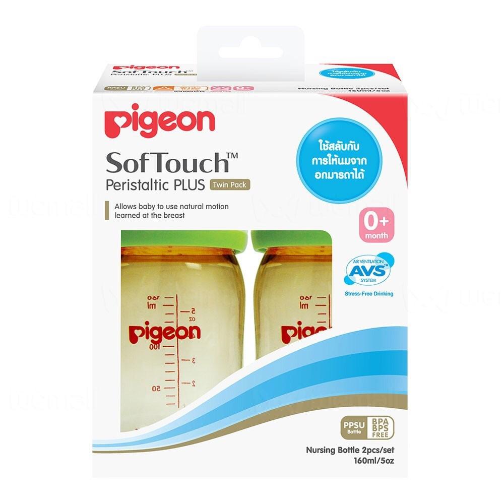 Pigeon ขวดนม PPSU พร้อมจุกนมเสมือนนมมารดารุ่นพลัส ไซส์ SS ขวดสีชา 160ml แพ็คคู่