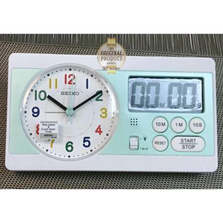 SEIKO นาฬิกาปลุก Alarm Clock พร้อมระบบ Timer รุ่น QHE152W Bronze-Green/White
