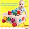 Todds Kids Toys ของเล่นของเล่นไม้ชุดรถลาก กล่องบล็อกหยอด 15 รูปทรง