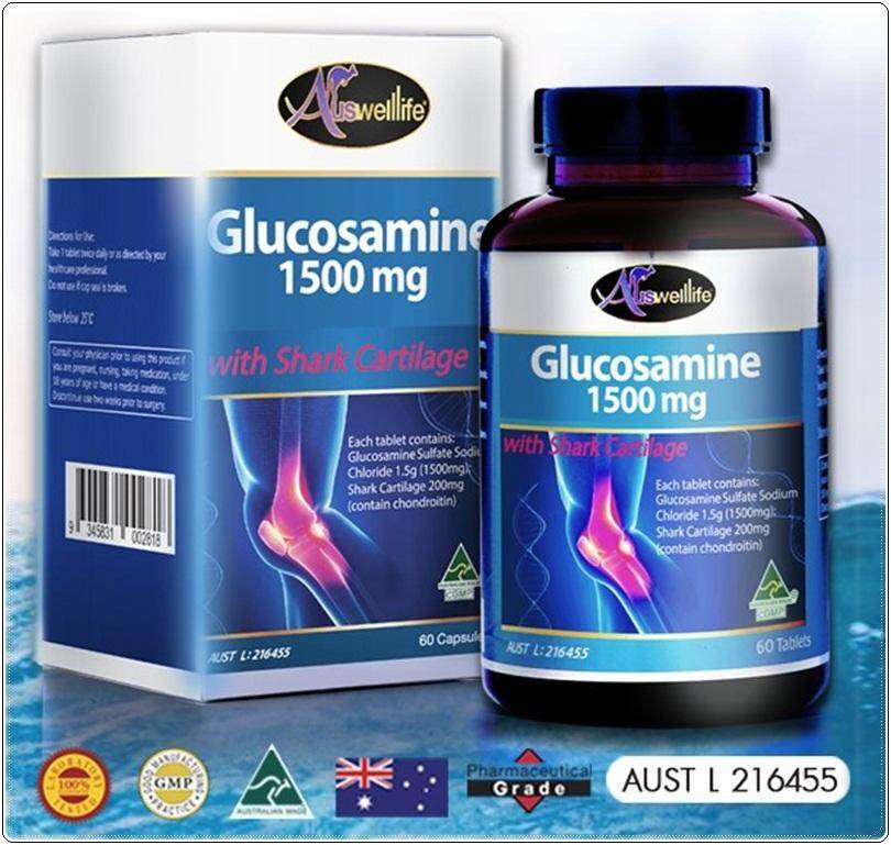 (ส่งฟรี ของแท้ 100%) Auswelllife Glucosamine 1500 mg. with Shark Cartilage กลูโคซามีน หมดปัญหา ​ปวดเข่า ปวดข้อ ปวดหลังเพิ่มมวลกระดูก ( 1 กล่อง x 60 แคปซูล )