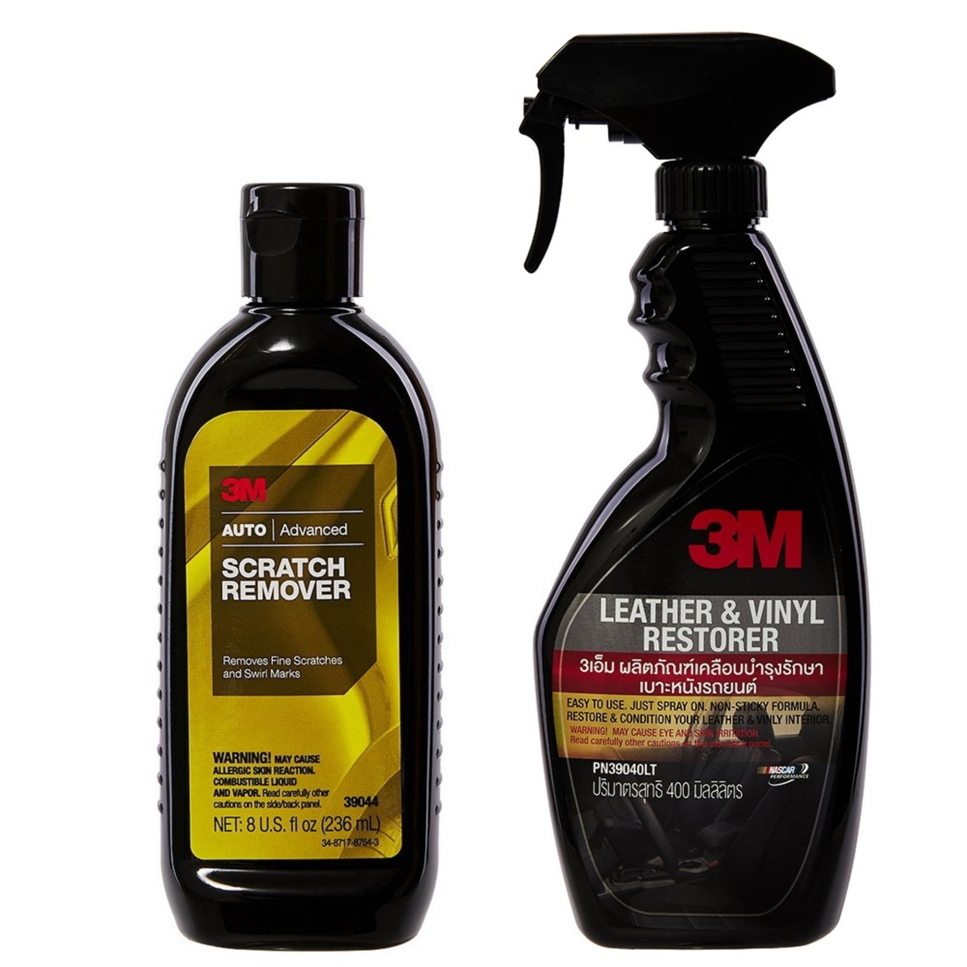 3M Scratch Remover 39044 น้ำยาลบรอยขนแมว+3M สเปรย์เคลือบเงาเบาะหนังและ