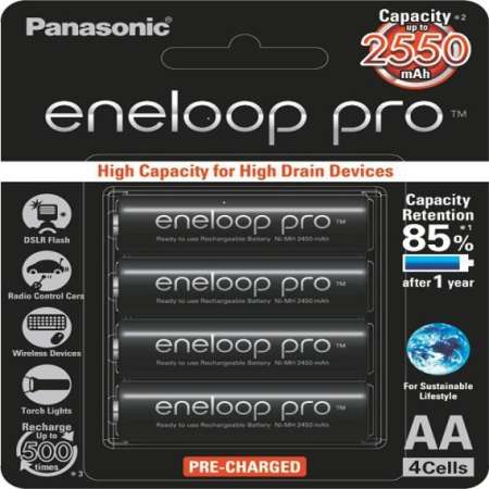 ถ่านชาร์จ Panasonic Eneloop  Pro 2550 mAh Rechargeable Battery AA x 4 - Black