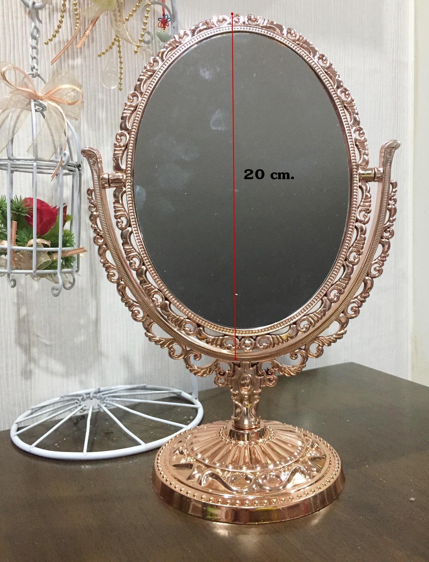 Cosmetic mirror กระจกแต่งหน้าตั้งโต๊ะ กระจก2ด้าน สีทองชมพู (pink gold) ขนาด30 cm.