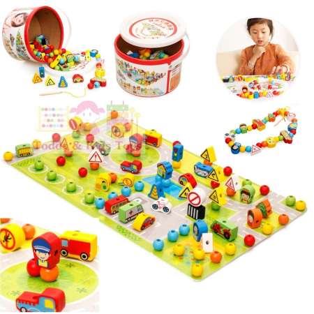 Todds  Kids Toys ของเล่นเสริมพัฒนาการ ร้อยเชือกไม้สร้างเมือง 80 ชิ้น