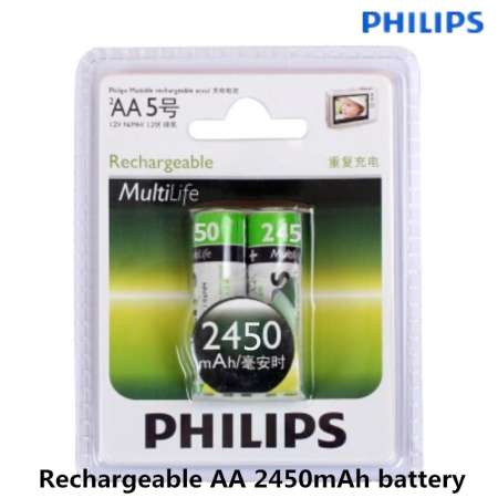 PHILIPS ถ่านชาร์จ AA 2450 mAh NIMH Rechargeable Battery 2 ก้อน 