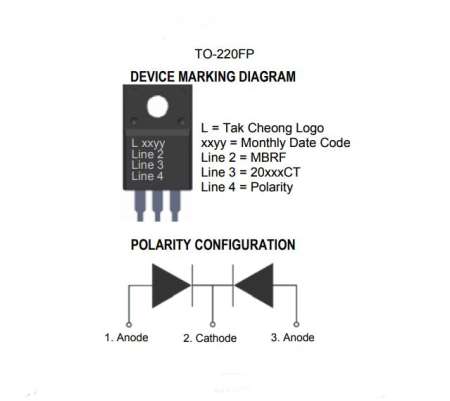 MBRF20100CT , STPS20100CT , B20100G , Schottky Diode 20A 100V , TO-220FP 5PCS 5ตัว