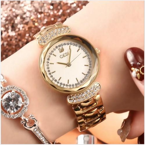GEDI counter ladies watch new fashion table diamond pink gold watch female steel waterproof quartz watch สินค้าพร้อมส่ง แถมฟรีกล่อง (มีบริการเก็บเงินปลายทาง) R-060