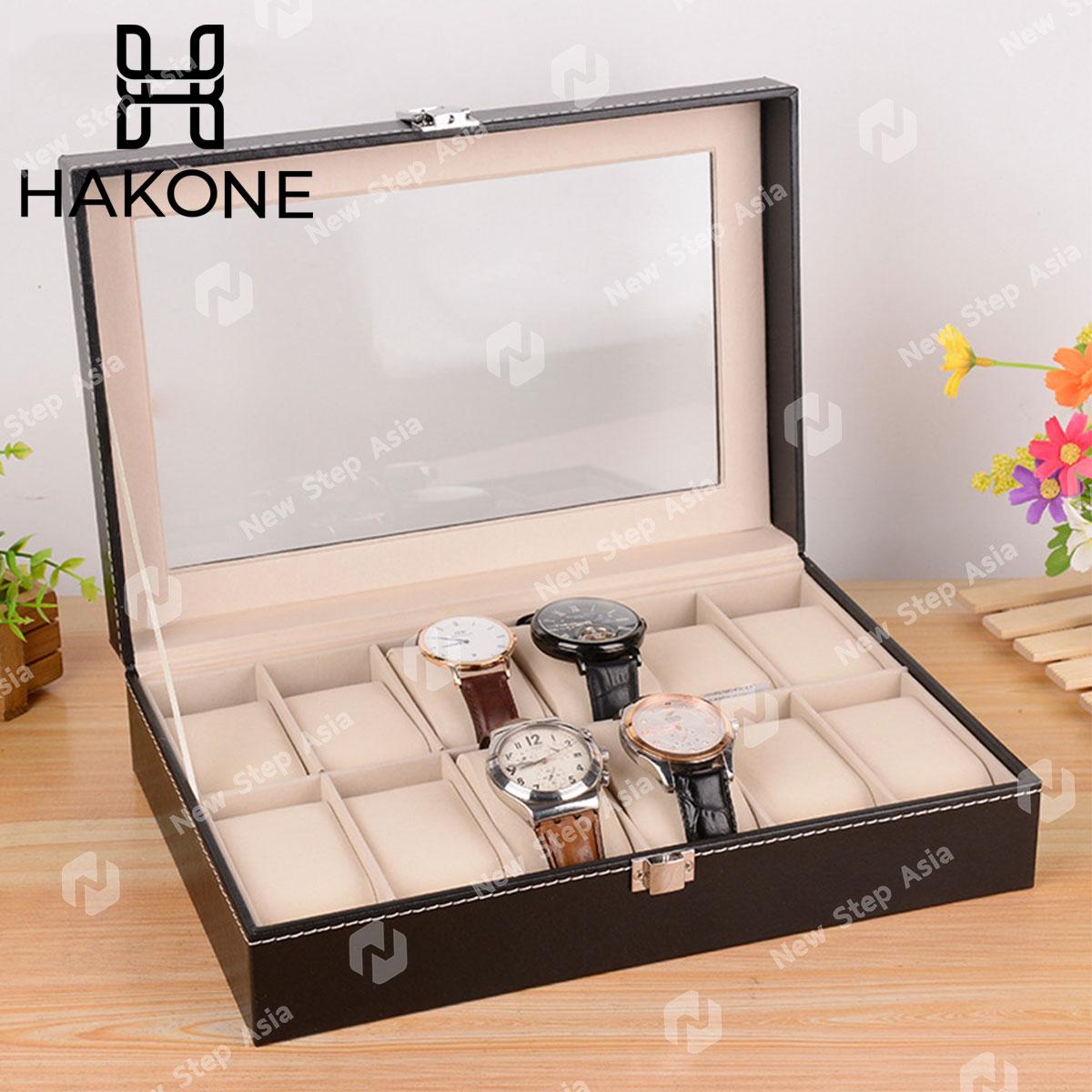 Hakone กล่องนาฬิกา กล่องเก็บนาฬิกาข้อมือ กล่องใส่นาฬิกา 10 เรือน ฝากระจก กล่องใส่เครื่องประดับ Leather Watch Box new step asia