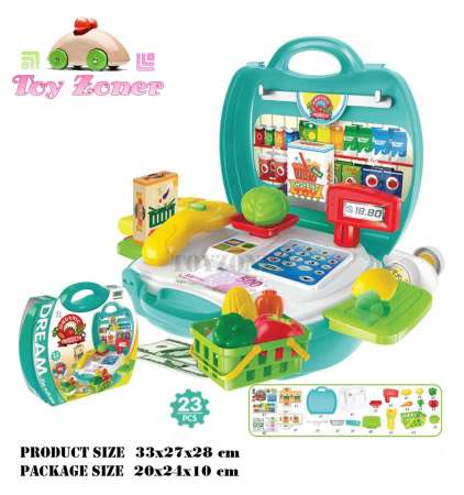 ชุดกระเป๋า แคชเชียร์คิดเงิน ซุปเปอร์มาร์เก็ต 23 ชิ้น Kids Toys Supermarket Checkout Play Suitcase Sets 23Pcs  33x27x28 ซ.ม.