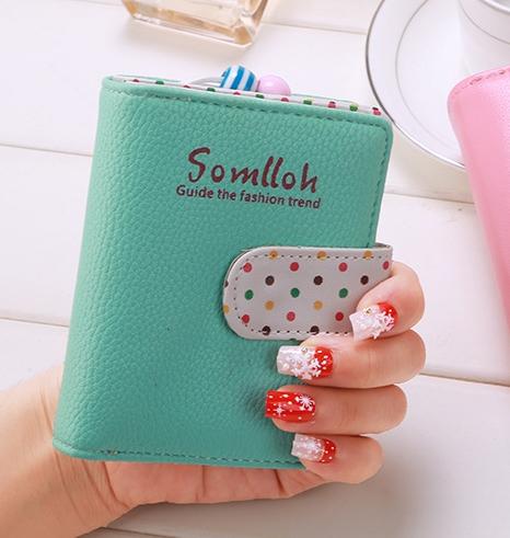 Korea Style กระเป๋าสตางค์ ใบสั้น หนัง PU กระเป๋าเงิน ผู้หญิง กระเป๋าตัง ตามวันเกิด รุ่น Somlloh เขียว
