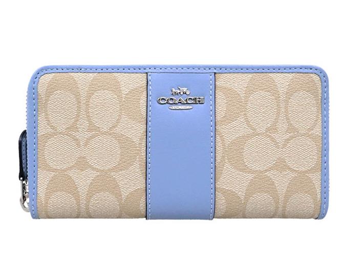 F54630 COACH ACCORDION ZIP WALLET IN SIGNATURE CANVAS WITH LEATHER กระเป๋าตังค์ใบยาว COACH วัสดุ PVC ตัดแถบหนังช่วงกลาง