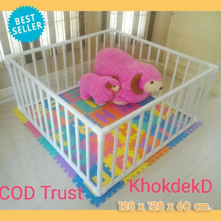 KhokdekD คอกกั้นเด็กดี ขนาดพอดี 1.28x1.28ม.สูง 60 cm. มุมสามทางฉากอย่างหนาสีขาว พร้อมส่งทั่่วไทยเก็บเงินปลายทาง