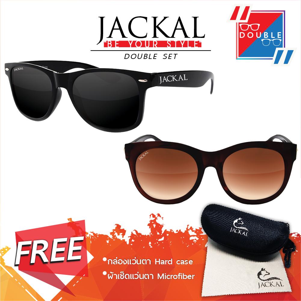 JACKAL แว่นกันแดด JACKAL SUNGLASSES รุ่น TRAVELLER JS001 และ แว่นกันแดดผู้หญิง รุ่น JSL008(แว่นกันแดดคู่) Black and Brown Brown(Black Black)