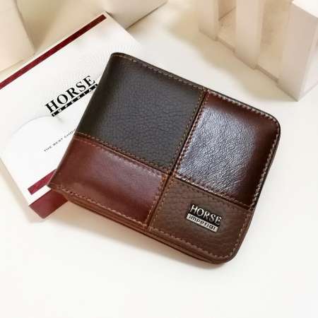 Leather inc กระเป๋าสตางค์แบบซิปรอบ มีกระเป๋าเล็กใส่เหรียญ รุ่น BSH001สีน้ำตาลมีลาย(พร้อมกล่อง)