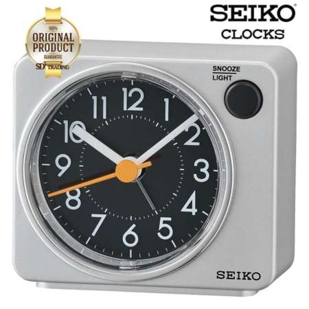 SEIKO Quiet Sweep (Snooze)นาฬิกาปลุก รุ่น QHE100A -สีเงินหน้าดำ SEIKO Quiet Sweep (Snooze)นาฬิกาปลุก รุ่น QHE100A -สีเงินหน้าดำ