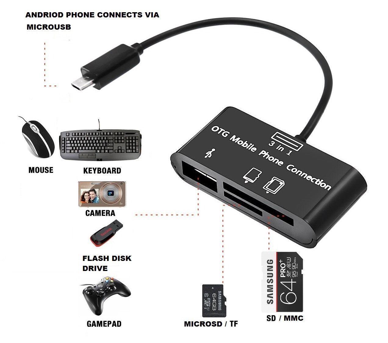 OTG Card Reader Generic 3 in 1 USB OTG Connection Kit HUB SD MMC TF Card Reader Adapter for Mobile Phone