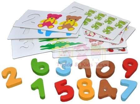 Todds Kids Toys ของเล่นไม้เสริมพัฒนาการ เเฟลชการ์ด/ จิ๊กซอว์ไม้สามมิติ ชุดตัวเลข 1-10 พร้อมถุงเก็ปอุปกรณ์