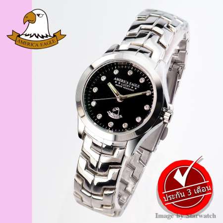 AMERICA EAGLE นาฬิกาข้อมือผู้หญิง สายสแตนเลส รุ่น AE002L - Silver/Black