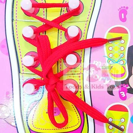 Todds  Kids Toys ของเล่นเสริมพัฒนาการ ของเล่นไม้ชุด ร้อยเชือกรองเท้า (ชมพู)