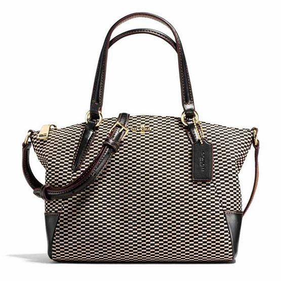 NWT COACH Mini Kelsey Leather Satchel Bag Legacy Jacquard Grey Black F13524
