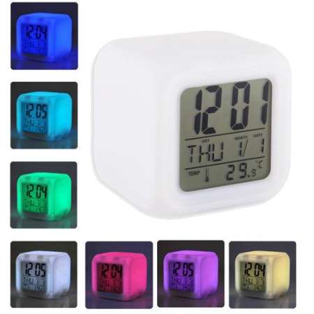 นาฬิกา LED ทรงลูกเต๋า เรืองแสง 7 สี Color Change Digital Alarm Clock ( White )
