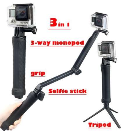 3 Way Multi function Folding Monopod Tripod Selfie Stick For Gopro Xiaomi SJcam