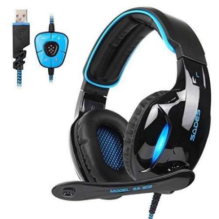 หูฟัง 7.1 Virtual Surround Sades SA902 สีน้ำเงินพร้อมไมค์ / หูฟังเกมมิ่ง / หูฟังเล่นเกม / หูฟังคอม