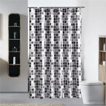 Black White Gray Plaid Bathtub Bathroom Fabric Shower Curtain