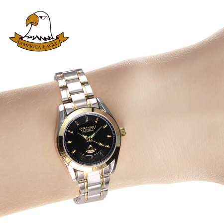 AMERICA EAGLE นาฬิกาข้อมือผู้หญิง สายสแตนเลส รุ่น AE024L - SilverGold/Black