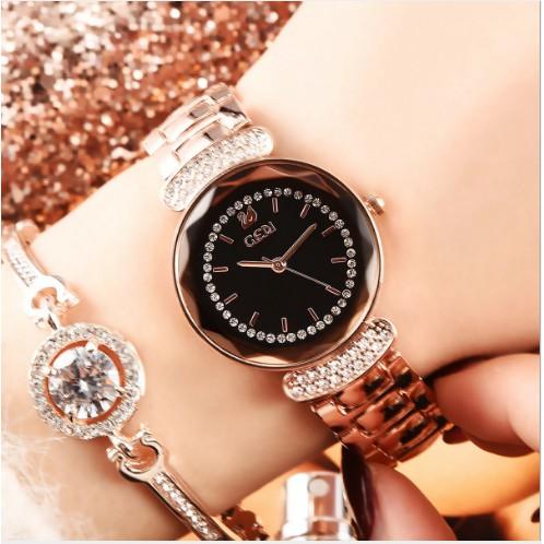 GEDI counter ladies watch new fashion table diamond pink gold watch female steel waterproof quartz watch สินค้าพร้อมส่ง แถมฟรีกล่อง (มีบริการเก็บเงินปลายทาง) R-060
