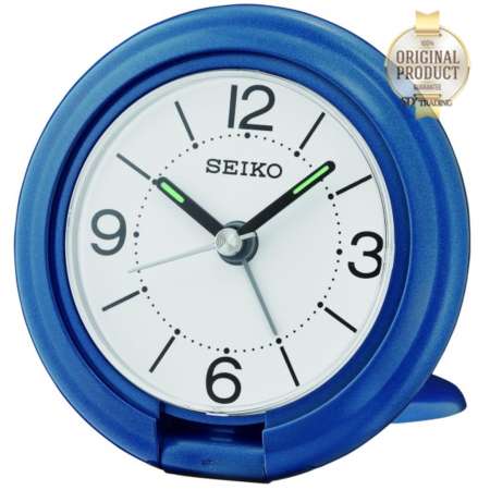 SEIKO นาฬิกาปลุกฝาพับ แบบพกพา ทรงกลม สีฟ้า รุ่น QHT012L