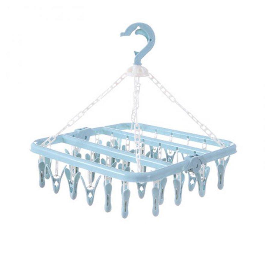 OBBB Plastic Space Saving Closet Organizer Folding Clothes Hanger Towels Socks Bras Underwear Drying Rack With 32 Clips